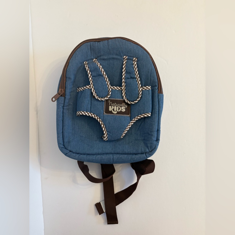 Naturally Kids Daycare Backpack Denim Blue Brown Zip Teddy Doll Holder NWT OS